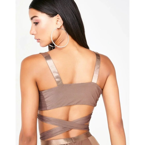 Dolls Kill x POSTER GRL 2pc Set Go Off Wrap Top High Waist Leggings Mesh Panel - Picture 3 of 10